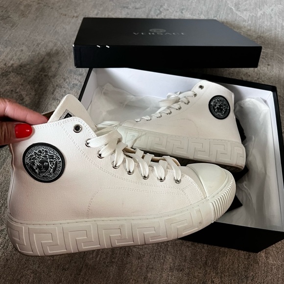 Versace Shoes - Versace White High-Top Sneakers